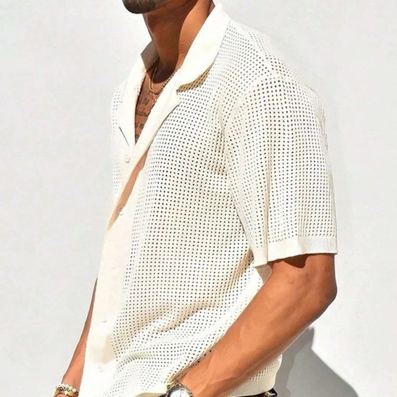 Beige Casual Men Solid Drop Shoulder Knit Top - Picture 2 of 5